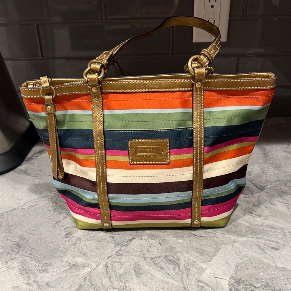 Coach Legscy Striped Sateen Bag